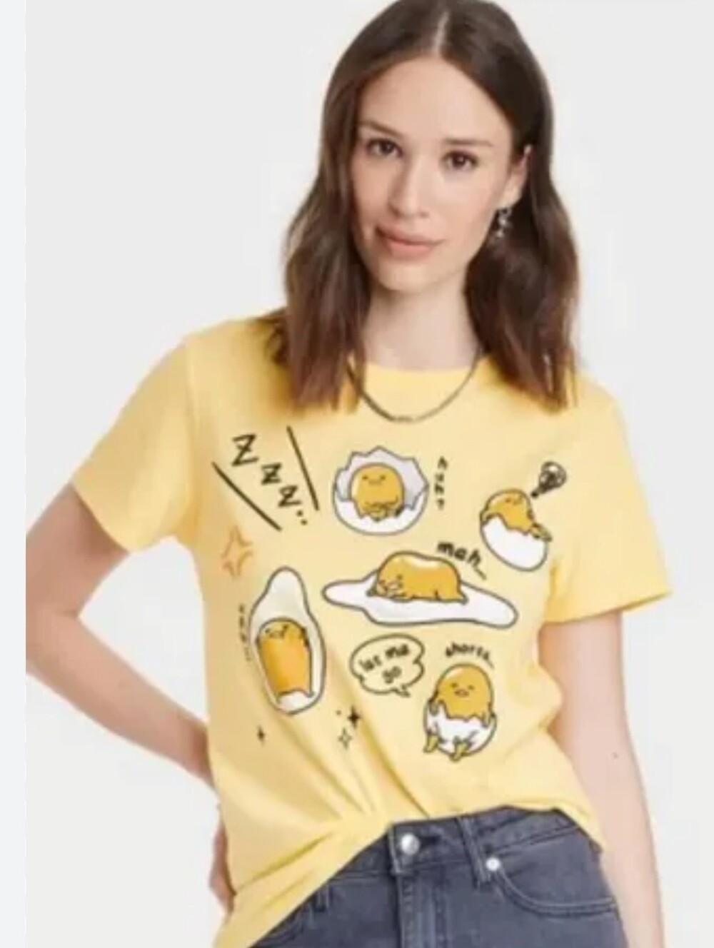 0333 Gudetama Egg Graphic Short Sleeve Tee - Yellow